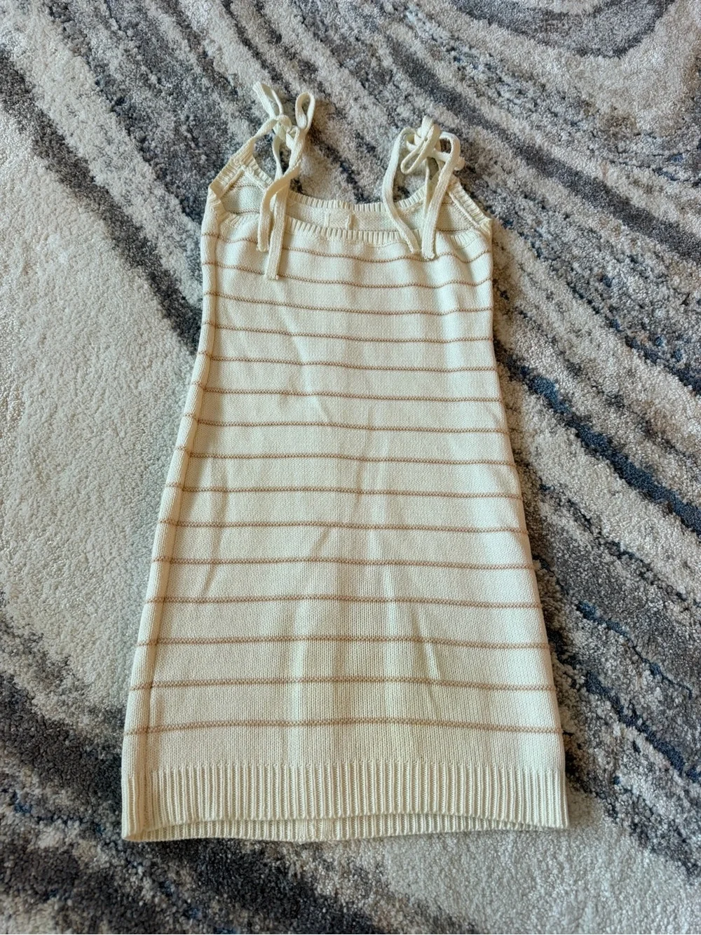 Cream Striped Knit Tie-Shoulder Mini Dress